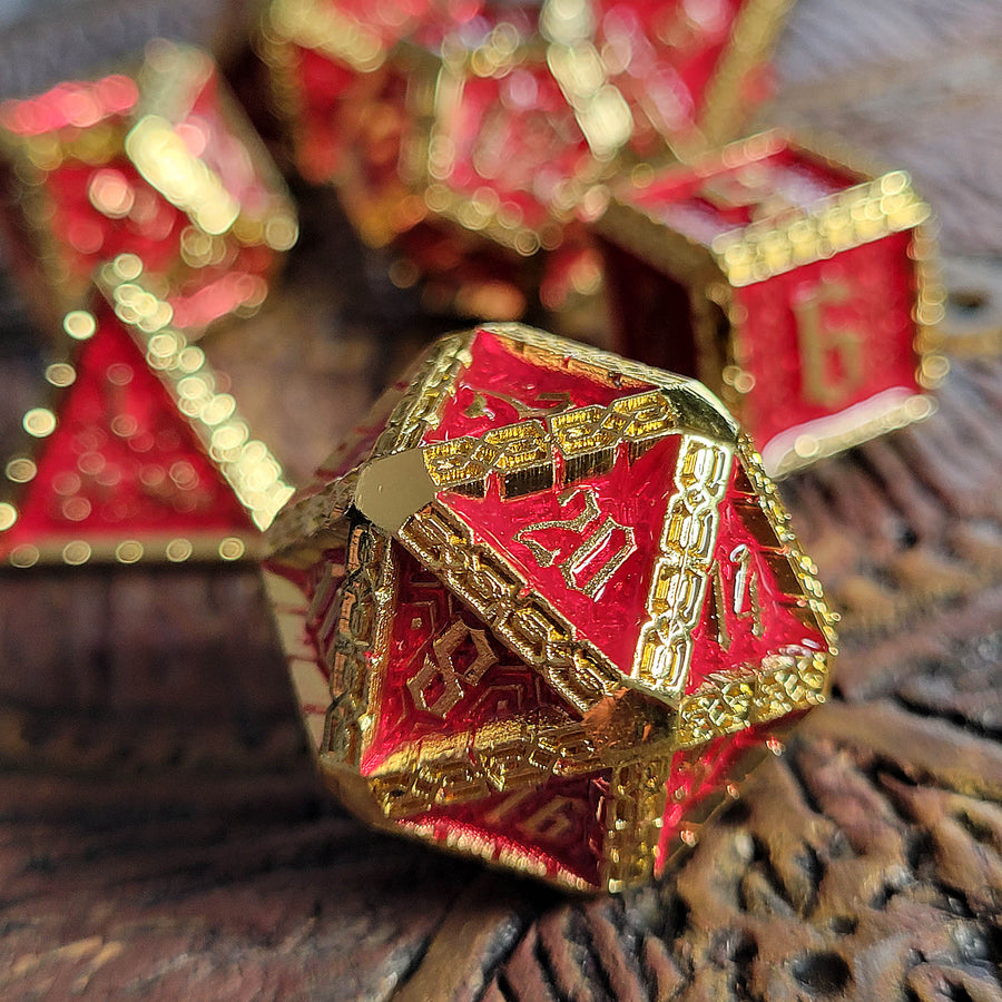 Sentry Gold Red Metal RPG Dice Set
