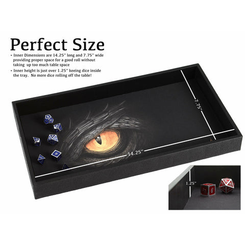 Black Dragon Eye 14" Dice Tray with Double Sided and Removable Neoprene Rolling Dice Mat