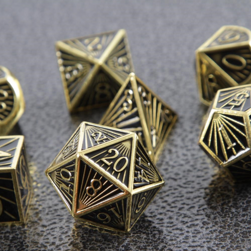 Deco Black Gold Metal RPG Dice Set of 7