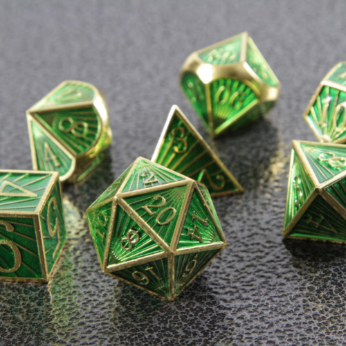 Deco Green Gold  Metal RPG Dice Set of 7