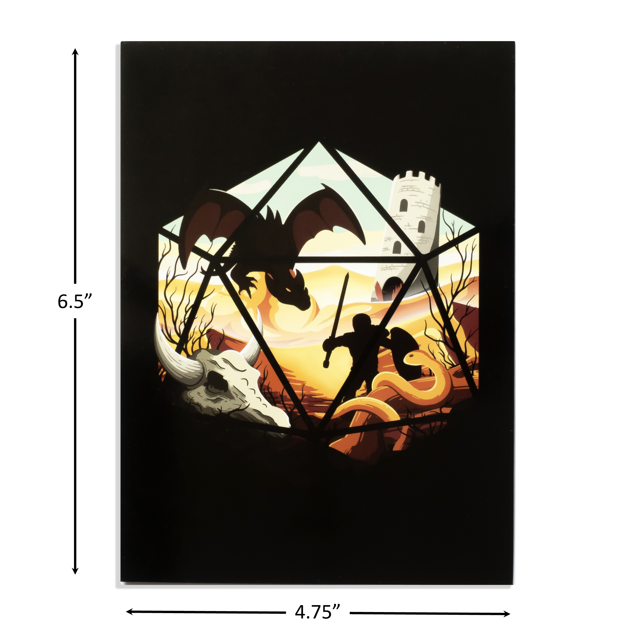 GlassStaff Designs, Dragon D20 DnD-Themed Greeting Card, dimensions