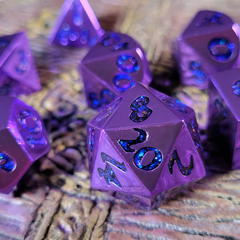 Forged Lore Polished Purple with Blue Mica 7-Piece Metal Dice Set