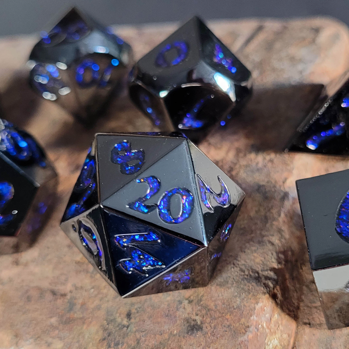 Forged Lore Gunmetal with Blue Mica 7-Piece Metal Dice Set