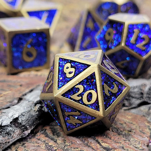 Mini Bardic Blue Metal RPG Dice Set