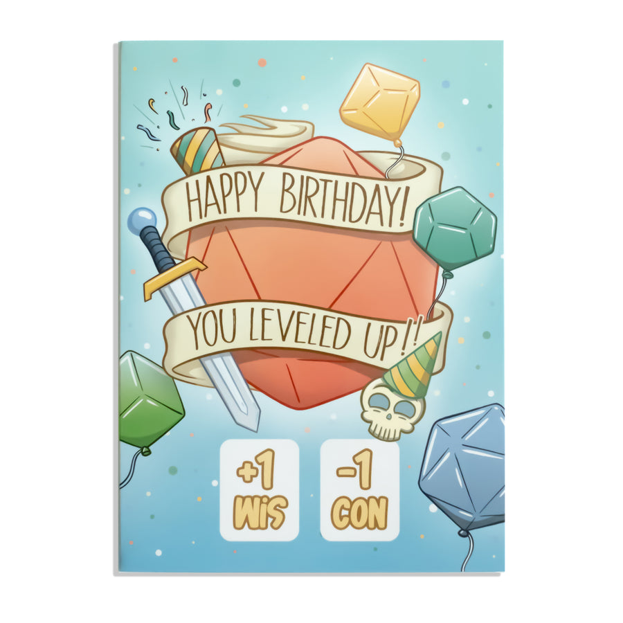 GlassStaff Designs Leveled Up Birthday DnD Greeting Card